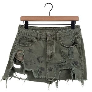 Distressed Olive Mini Skirt